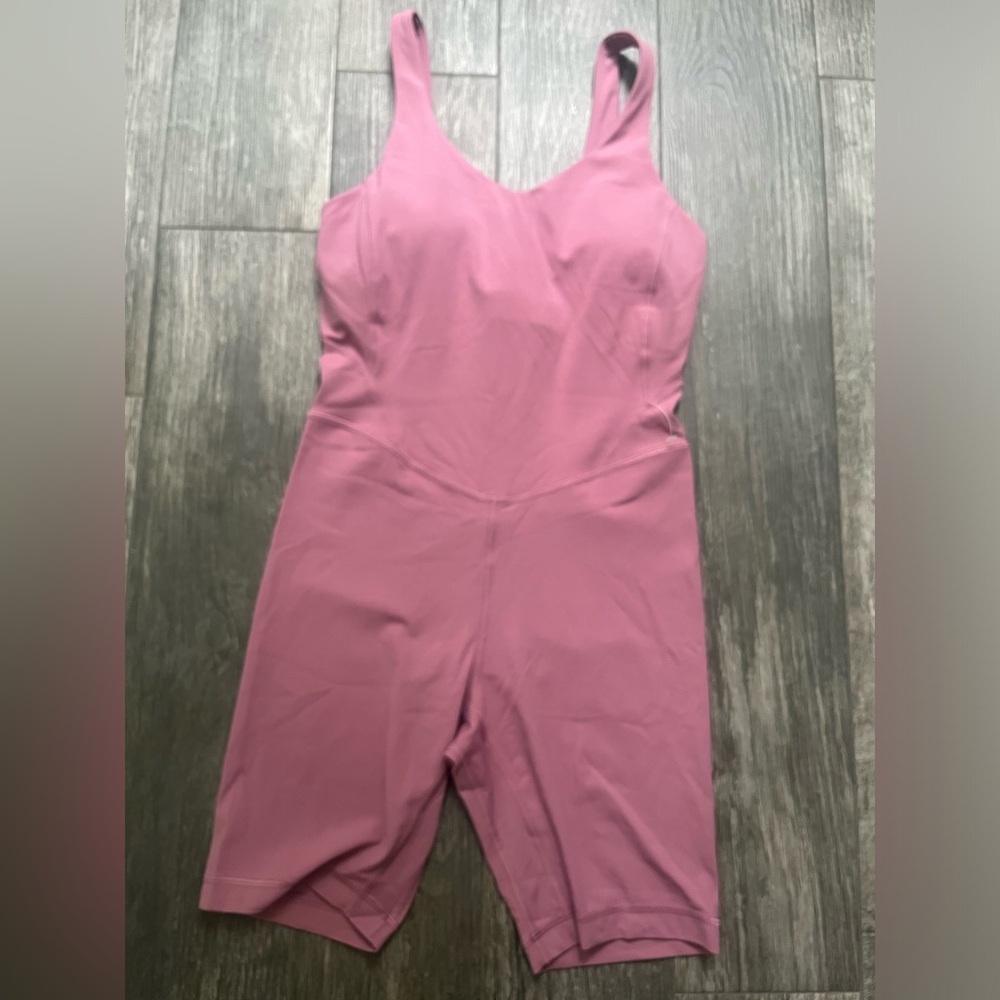 Pink/purple lululemon align onesie 6’’ inseam shelf bra size 6
